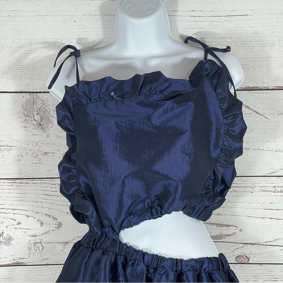 KIKA VARGAS Navy Ramya Asymmetrical Midi Dress - Sz - Large - Picture 2 of 7